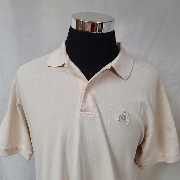Izod Silk Wash Mens Large Ivory Short Sleeve 2 Button Pullover Logo Polo Shirt - Picture 2 of 12